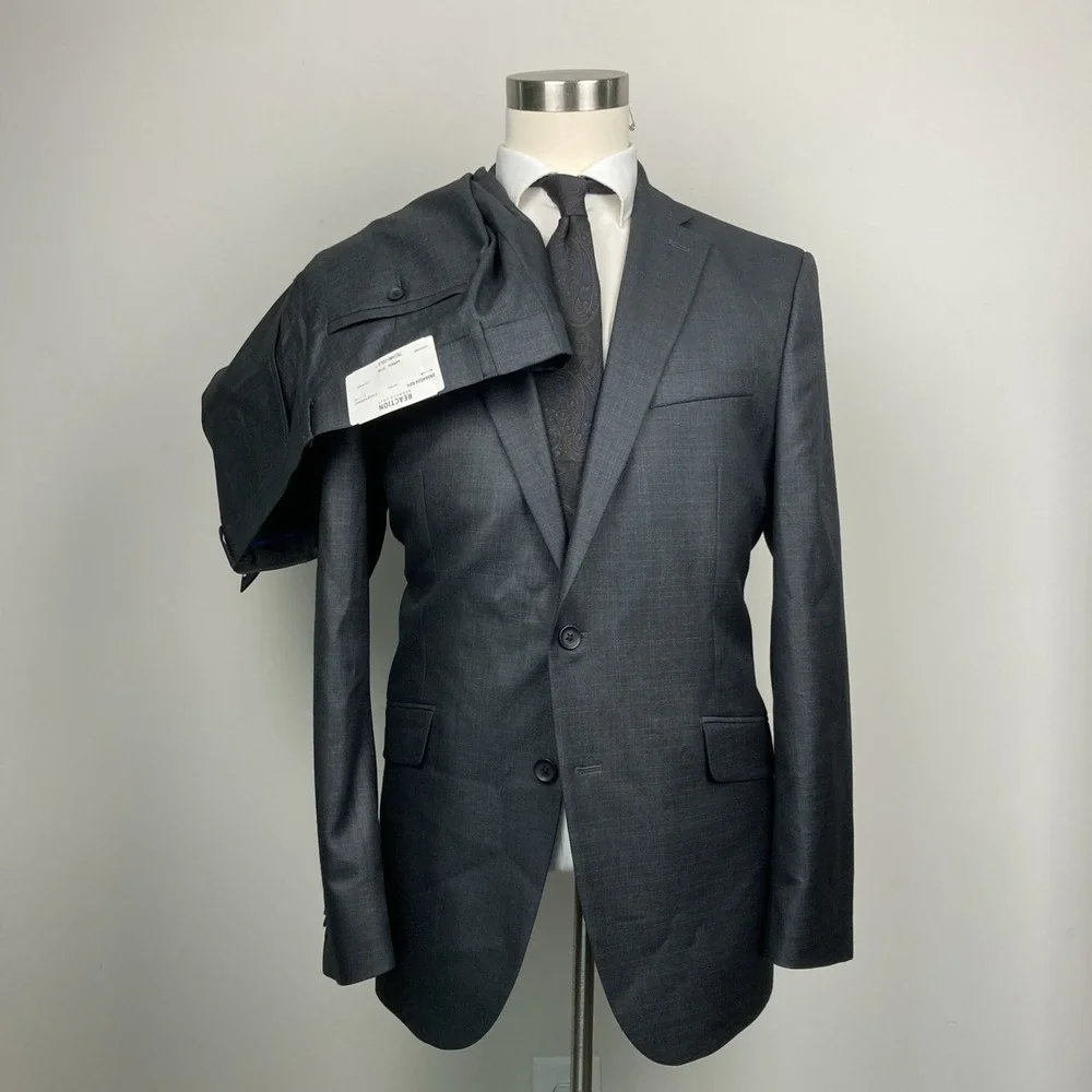 Kenneth Cole Reaction Men 2-pc Techni-Cole Suit GunMetal 46L Jacket Pant 40W 32L